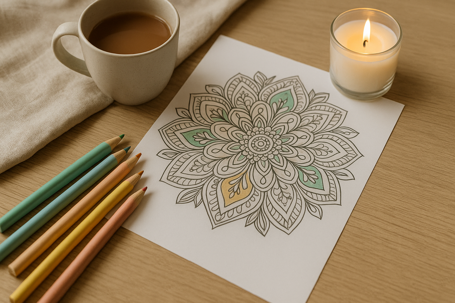 mindful coloring ritual with hand-colored mandala